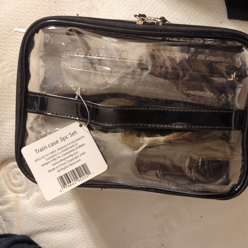 Train case makeup bag transparent see-through three pieces